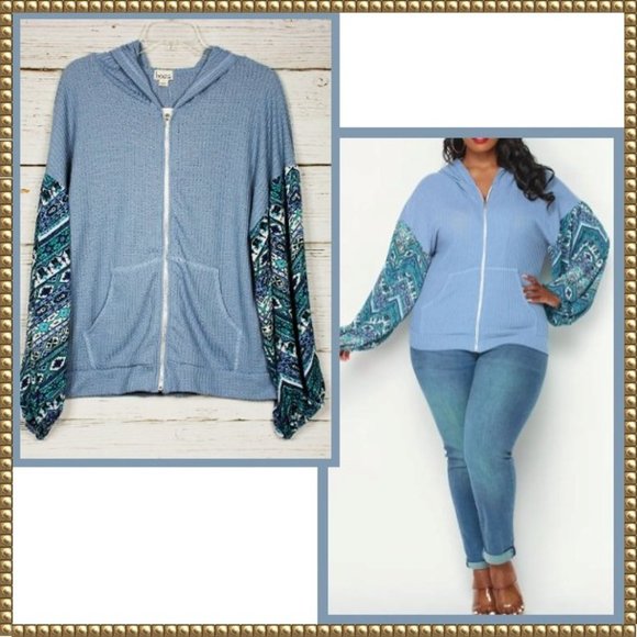 Baea Jackets & Blazers - NWT Plus Size Blue Thermal Lightweight Hoodie 1X